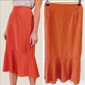Nordstrom Lush Rust Polka Dot Midi Skirt Ruffle